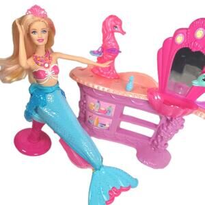 Barbie Pearl Princess Mermaid Vanity, Color Change Hair 2 Looks Accessories Read